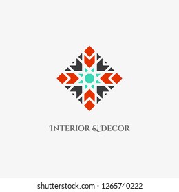 Rhombus mosaic emblem. Vector sign with geometric ornament for interior and decor logo design