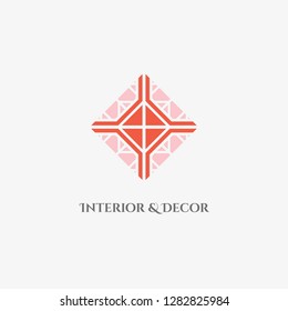 Rhombus mosaic emblem. Vector sign with geometric ornament for interior and decor logo design