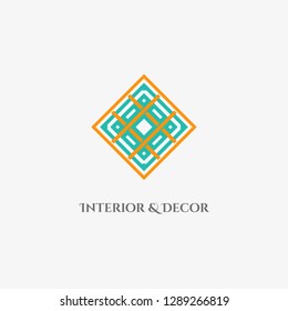 Rhombus mosaic emblem. Vector sign with geometric ornament for interior and decor logo design