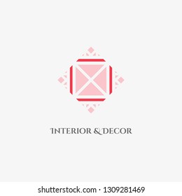 Rhombus mosaic emblem. Vector sign with geometric ornament for interior and decor logo design