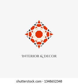 Rhombus mosaic emblem. Vector sign with geometric ornament for interior and decor logo design