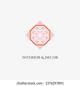 Rhombus mosaic emblem. Vector sign with geometric ornament for interior and decor logo design
