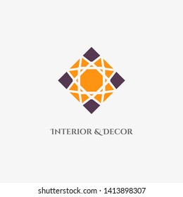 Rhombus mosaic emblem. Vector sign with geometric ornament for interior and decor logo design