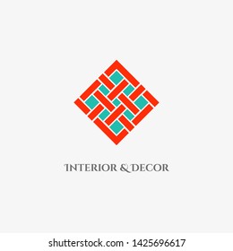 Rhombus mosaic emblem. Vector sign with geometric ornament for interior and decor logo design