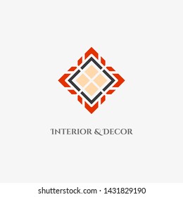 Rhombus mosaic emblem. Vector sign with geometric ornament for interior and decor logo design