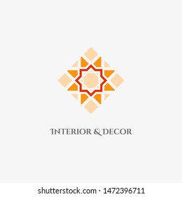 Rhombus mosaic emblem. Vector sign with geometric ornament for interior and decor logo design