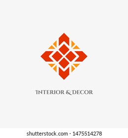 Rhombus mosaic emblem. Vector sign with geometric ornament for interior and decor logo design