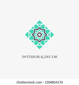 Rhombus mosaic emblem. Vector sign with geometric ornament for interior and decor logo design