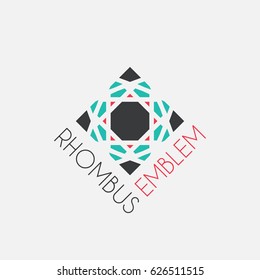 Rhombus mosaic emblem. Vector sign with geometric ornament