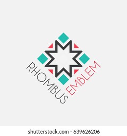Rhombus mosaic emblem. Vector sign with geometric ornament