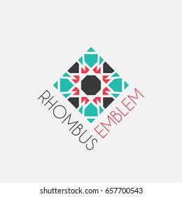 Rhombus mosaic emblem. Vector sign with geometric ornament