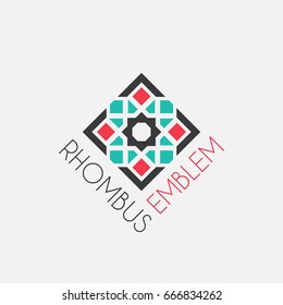 Rhombus mosaic emblem. Vector sign with geometric ornament