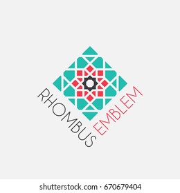 Rhombus mosaic emblem. Vector sign with geometric ornament