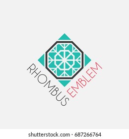 Rhombus mosaic emblem. Vector sign with geometric ornament