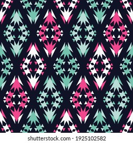 Rhombus. Mosaic with geometric shapes. Seamless pattern. Simple design. Textile. Ethnic boho ornament. Vector illustration for web design or print.
