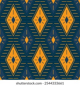 Vector de impresión de tela de argyle con motivo de rombo sin patrón de diseño popular. Ornamento escandinavo retro de Batik. Fondo de pantalla de Formas de rombo bohemio. Decoración de arte de la alfombra bordado africano.