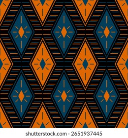 Rhombus motif argyle textile print vector seamless pattern geometric design. Patchwork trendy geo ornament. Bohemian rhombus shapes wallpaper. Wrapping or  rug tapestry interior pattern.