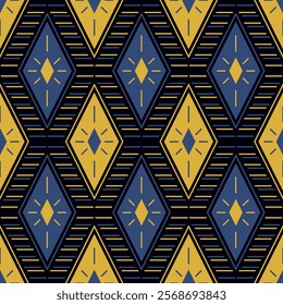 Rhombus motif ikat textile print vector seamless pattern tribal design. Batik abstract mexican ornament. Beautiful rhombus shapes texture. Carpet art decor african embroidery.