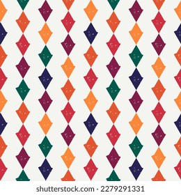 Rhombus motif minimal geometric print. Paint brush diamonds seamless pattern. Freehand background. Trendy handdrawn modern. Simple geo ornament. Hand drawn abstract vector. Lozenges wallpaper