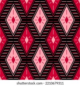 Rhombus motif ogee textile print vector seamless pattern folk design. Patchwork trendy geo ornament. Bohemian rhombus shapes background. Carpet art decor african embroidery.