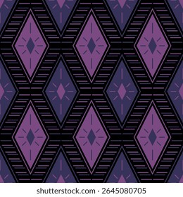 Rhombus motif ogee textile print vector seamless pattern tribal design. Batik abstract mexican ornament. Bohemian rhombus shapes background. Wrapping or  rug tapestry interior pattern.