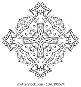 Rhombus ornamental mandala with cross in middle, Isolated design element for coloring book, print on T-shirt, textile, tattoo or any other decoration, Vector illustration