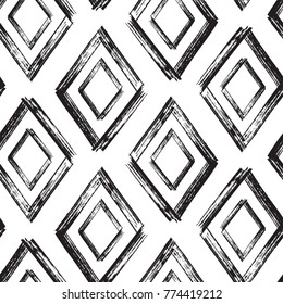 Rhombus Paint Brush Strokes Seamless pattern. Vector Abstract Grunge background