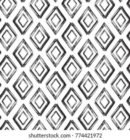 Rhombus Paint Brush Strokes Seamless pattern. Vector Abstract Grunge background