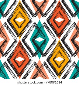 Rhombus Paint Brush Strokes Nahtlose Muster. Farbige Vektorillustration Abstrakter Grunge-Hintergrund