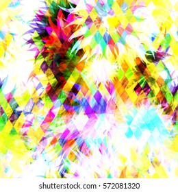 Rhombus pattern over floral seamless background. Colorful art vector texture. Organic and geometric elements. For fabric, wrapping paper, boho design, hipster fashion