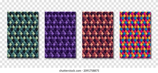 Rhombus pattern set on colorful gradient background. Abstract design template for Brochure, Flyer, Poster, leaflet, Annual report, Book cover. Vector illustration
