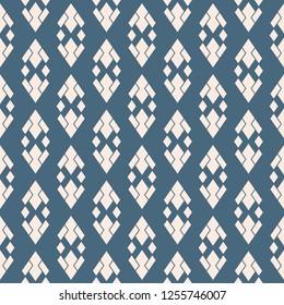 Rhombus pattern. Vector abstract geometric seamless ornament. Soft blue and beige texture with diamond shapes, rhombuses, rectangles, grid, mesh. Simple minimal background. Elegant repeating design
