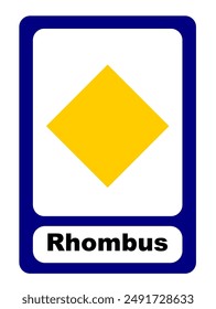 In: Rhombus Printable Education Flashcard. Flash-Karte zweidimensionale Form für Kinder lernen. Druckbare pädagogische Vektorillustration. 2D-Form. Raute