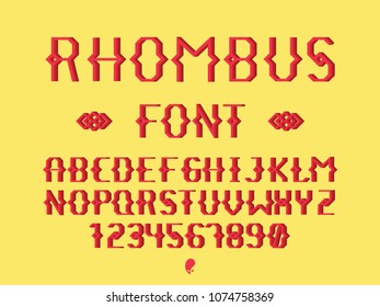 Rhombus regular font. Vector alphabet letters and numbers. Typeface design. 
