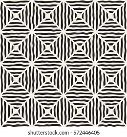 Rhombus Rough Hand Drawn Lines. Abstract Geometric Background Design. Vector Seamless Black and White Pattern.