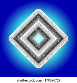 rhombus with scratched surface on blue glowing background