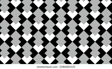 Rhombus seamless decorative pattern combination of white, black and gray colors. Perfect for printing, design and textiles