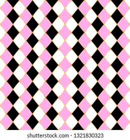 Rhombus seamless pattern with 3 color, gold frame.