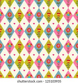 Rhombus seamless pattern. Cute Floral Background.