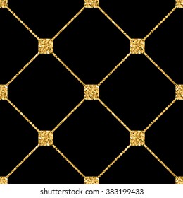 Rhombus seamless pattern. Gold glitter and black template. Abstract geometric texture. Golden ornament. Retro, Vintage decoration. Design template wallpaper, wrapping, fabric etc. Vector Illustration.