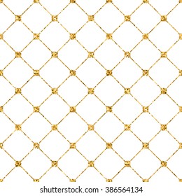 Rhombus seamless pattern. Gold glitter and white template. Abstract geometric texture. Golden ornament. Retro, Vintage decoration. Design template wallpaper, wrapping, fabric etc. Vector Illustration.