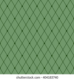 Rhombus seamless pattern. Grid and dots. Stylish geometric diamond background. Vector illustration in green colors. Good for Christmas design of wrapping paper, invitation and greeting cards.