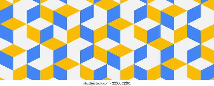 Rhombus nahtloses Muster in ukrainischen Flaggenfarben. Geometrischer Vektorhintergrund mit blauen und gelben Diamanten. Farben der Ukraine.