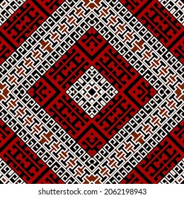 Rhombus seamless pattern. Vector colorful greek background. Tribal ethnic style repeat backdrop. Modern trendy waffle design with frames, borders, rhombus, lines. Greek key, meanders elegant ornament.