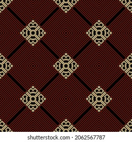 Rhombus sin costuras. Vector colorido fondo griego. El estilo étnico tribal repite fondo. Diseño moderno de gofre rayado con marcos, bordes, rhombus, líneas. Llave griega, ornamentos de líneas.