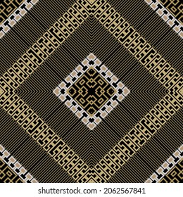 Rhombus seamless pattern. Vector colorful greek background. Tribal ethnic style repeat backdrop. Modern trendy waffle design with frames, borders, rhombus, lines. Greek key, meanders elegant ornament.