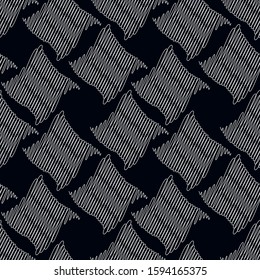 The rhombus is shaded with a single line. Vector seamless background. Monochrome, black and white.