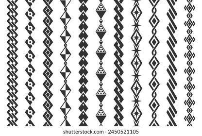 Rhombus shape chain brushes set. Collection of design elements in the form of jewelry and decorative interlocking parts. Vector illustration