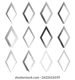 Rhombus shape icon. Layered diamond symbol. Optical illusion vector. Bold lined image.
