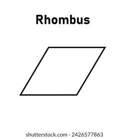 Rhombus shape for kids. 2D shape symbol of rhombus. Properties of rhombus in mathematics. Geometric shape. Science lessons for your classroom.